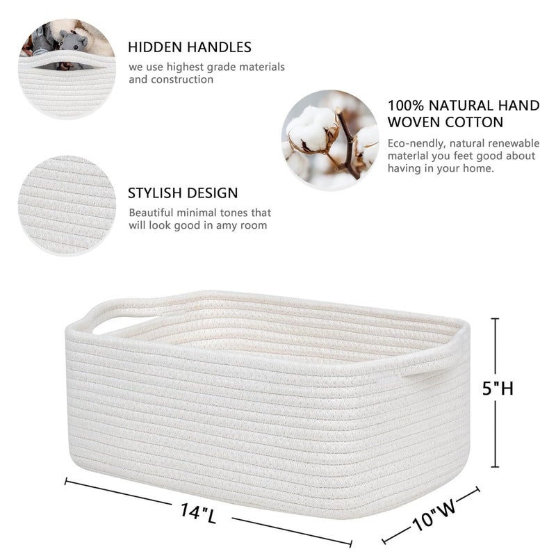 CubesLand Cute and Durable Small Cotton Rope Basket for Organizing, Woven Closet Storage Bin,Shelves Closet Storage Basket, Bathroom Storage Organizer Bin, Nursery Toy Basket Bin, White Basket - Image 2